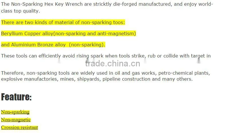 Hand tools non-sparking safety hook wrench