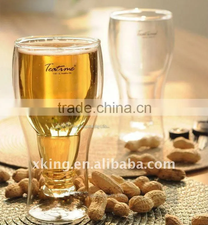 Popular design of double wall glass beer cup / beer mugs to Germany