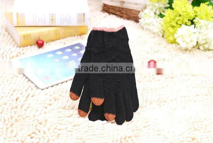Crossbanding Woolen Yarn Touch Screen Gloves With Conductive Fiber Fingertips For Christmas 2015