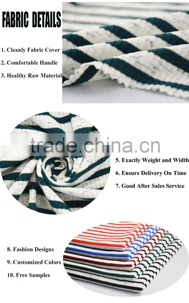 fashion sweater by green and white stripe fabric and rib collar fabric