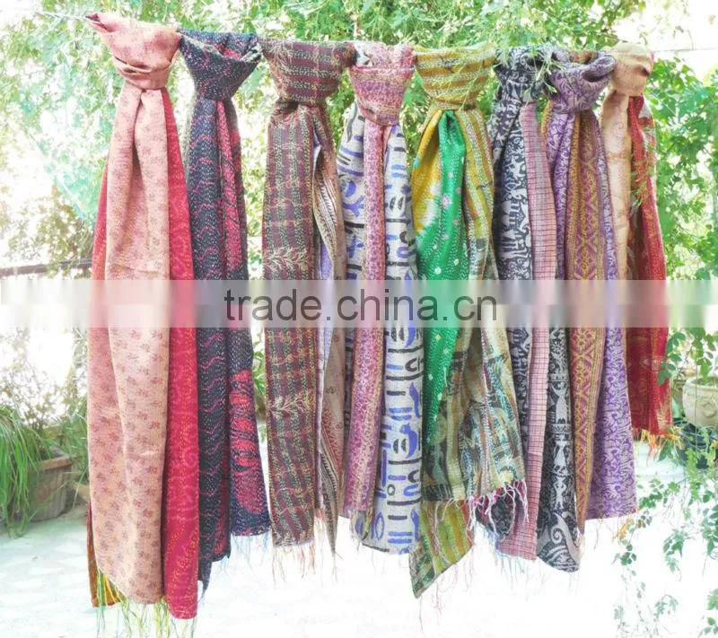 kantha shawl scarf scarves vintage tribal print saree silk scarf bohemian shawl