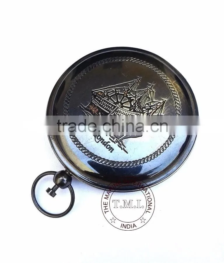 ANTIQUE DALVEY COMPASS 3" - PUSH BUTTON POCKET COMPASS - NAUTICAL BRASS ANTIQUE COMPASS