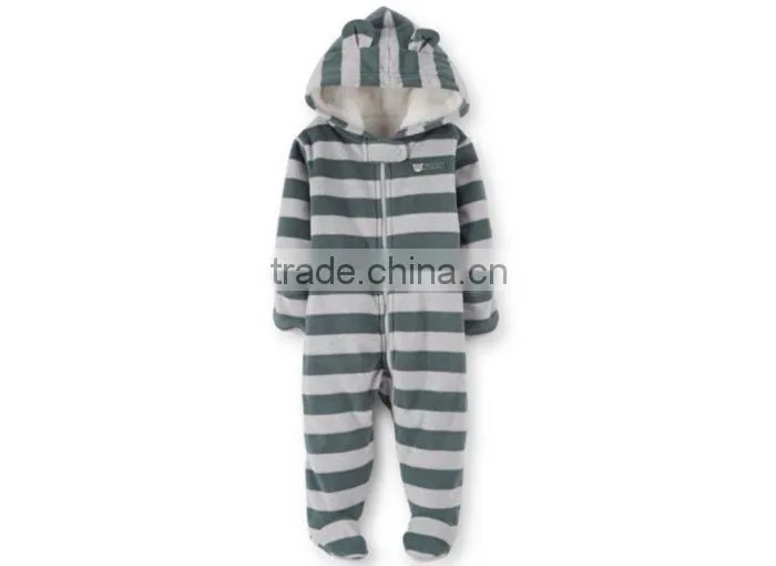 Custom Printed Romper Baby Boys Stripe Casual With Velvet Hoodies Romper