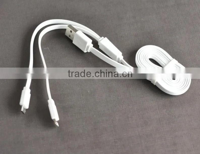 For Iphone 5/5s 6 Plus Samsung S5 S6 Flat Noodle 2 in 1 Data Sync Charging USB Cable