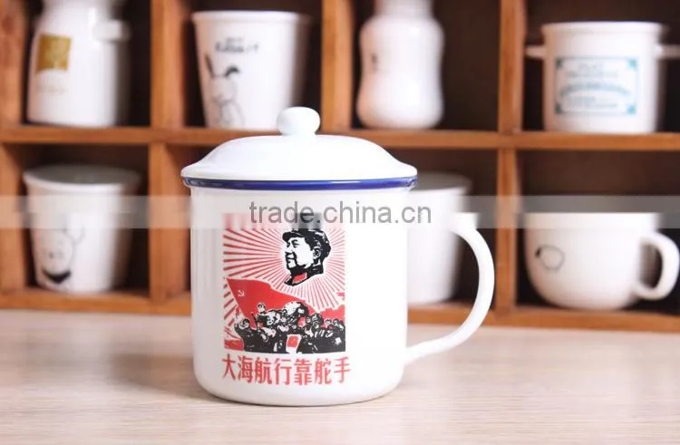 Hot selling white logo printing enamel camping mug