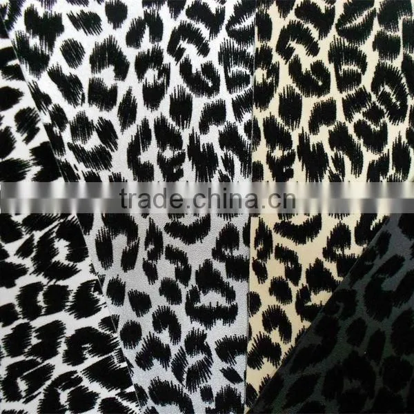 PU leather surface with flocked animals design for handbag and shoes usage