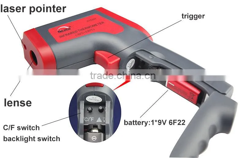 laser infrared digital thermometer emissivity fixedor adjustable from 0.1~1.0