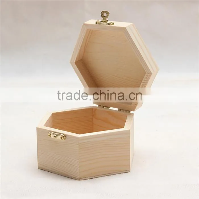 Stylish hexagon small wood box,polished small wood salt box