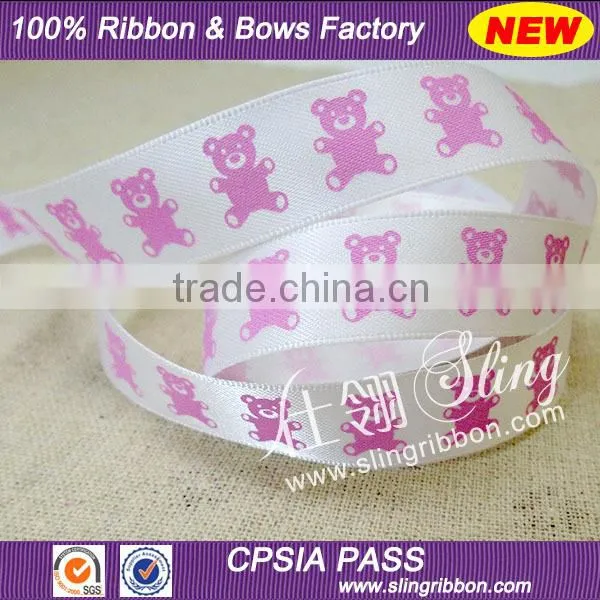 Wholesale 15mm Teddy Bear Printed Satin Ribbon