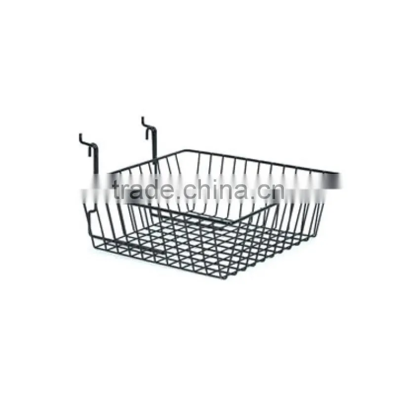 Black Slatwall Pegboard Wire Shallow Basket Display Rack Fixture