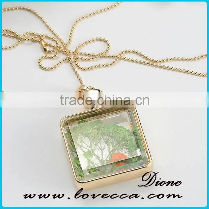 2016 DIY handmade glass frame necklace with real flower inside