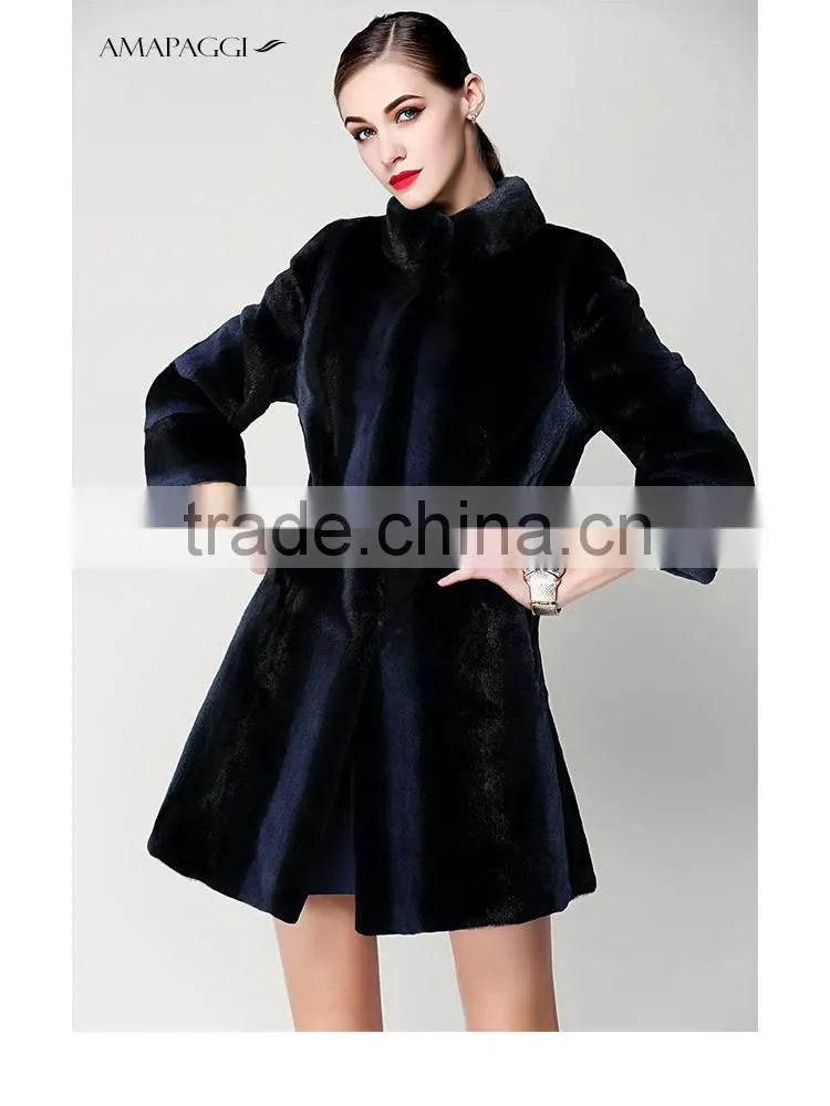 hot sale women long cashmere coat with mink