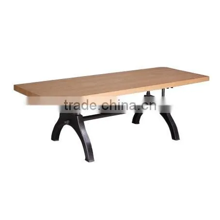 Adjustable height wooden dining table with steel legs