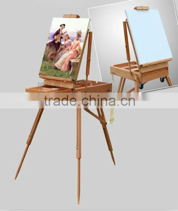 in stock 82*106*140(183)cm professional wooden sketch box easel with hand lever and omni-directional wheel