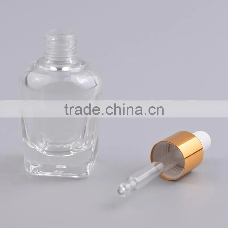 2016 top high empty glass essential oil bottles with aluminum dropper cap