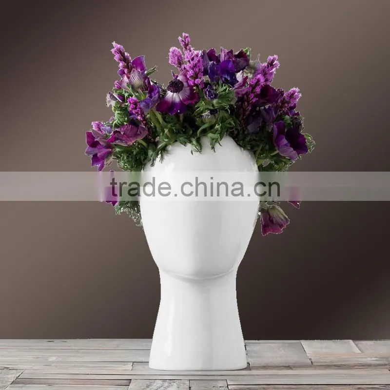Wholesale fiberglass head shape flower vase for home decoration