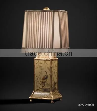 Vintage Hand Painting Desk Lamp With Shade, Imitated Candle Holder Wooden Desk Lamp, Solid Wood Carved Decorative Center Piece