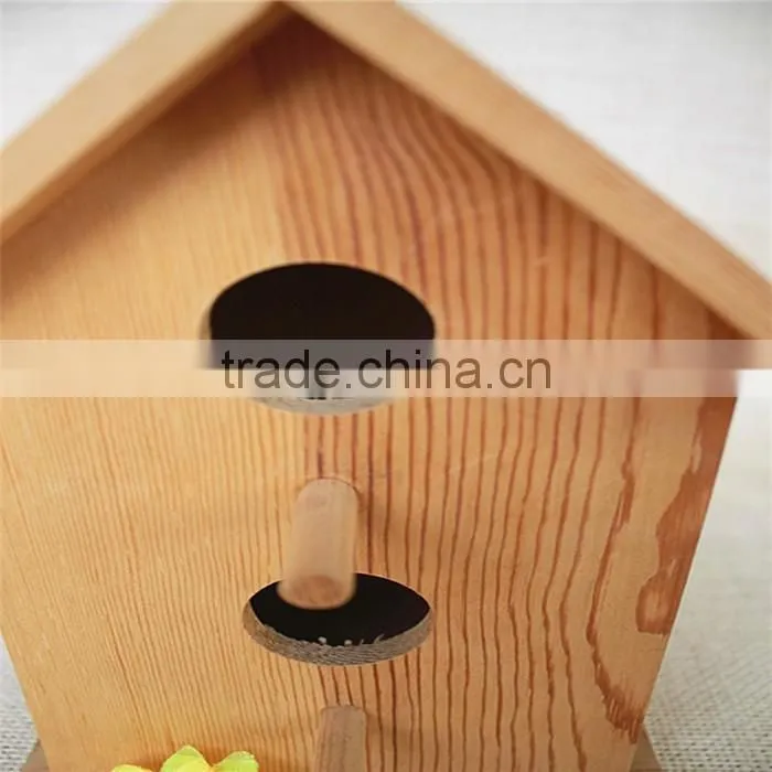 Houseshaped bird nest wood artificial bird nest for double round wood window