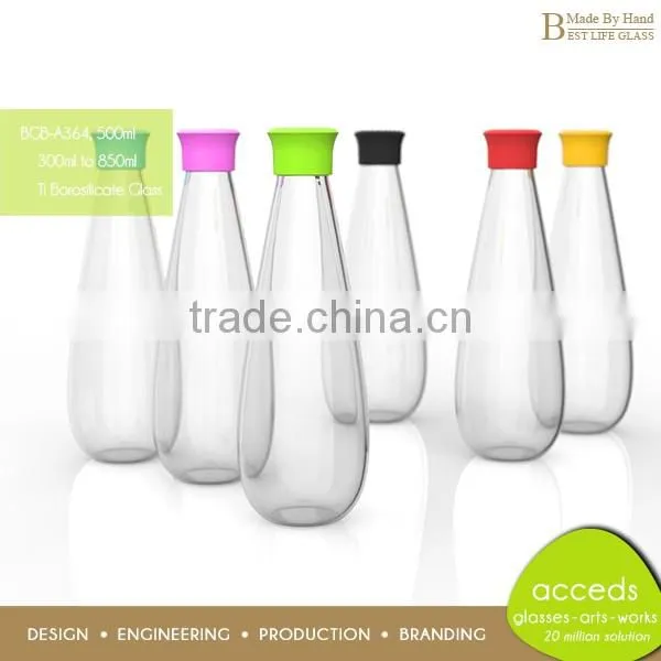 Custom Thin 12Oz Glass Juice Bottle with Cap and Straw