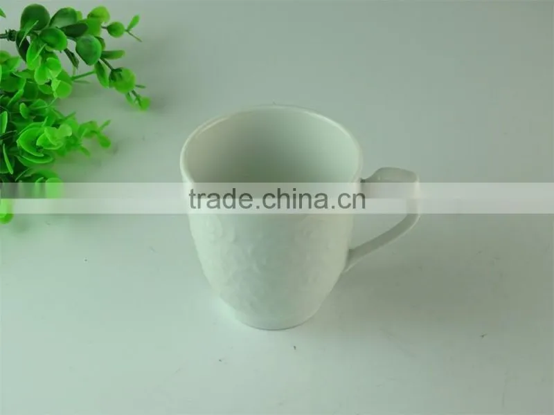 Stocked 250ml Factory direct sale flower embossed ceramic coffee White mug/cup standard for daily use