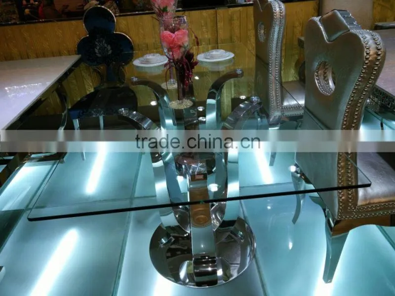 Rectangle Used glass dining table designed for living room / Stainless steel dining table AH6120L