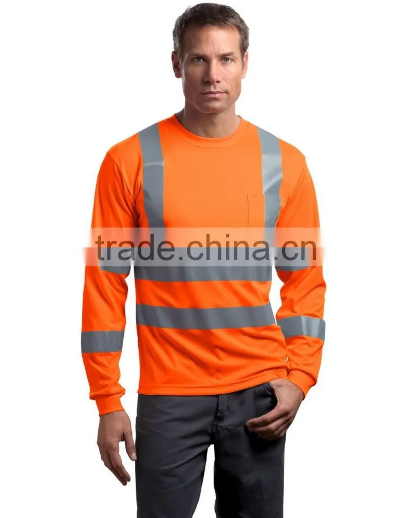 100% cotton reflective t-shirt long sleeve hi vis safety reflective work shirts