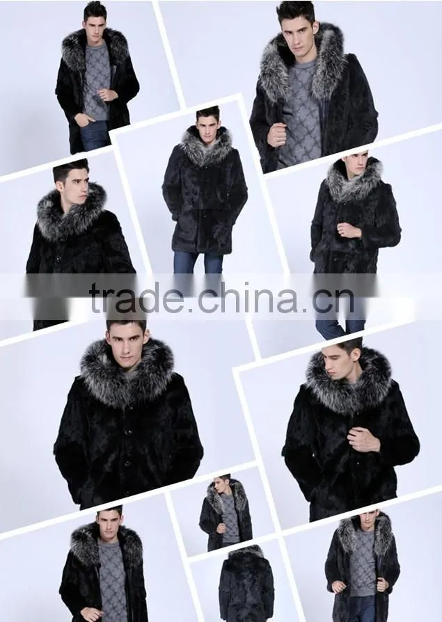 New style long artificail rabbit fur coat with raccoon collar