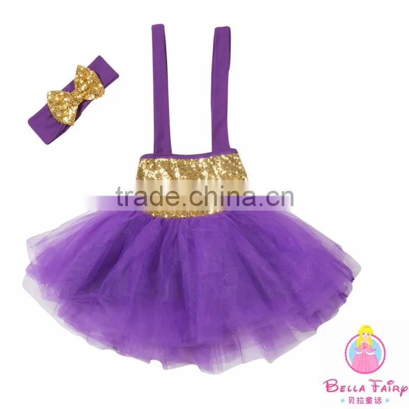 Baby girls cotton sequin halter dress set girls party wearing dress