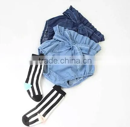 Blue denim bloomer baby diaper cover size for newborn to 24 month