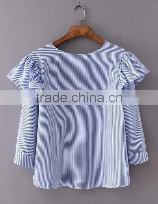 Runwaylover EY2388B 2017 New Style Ladies Fashion Falbala Stripe Blouse