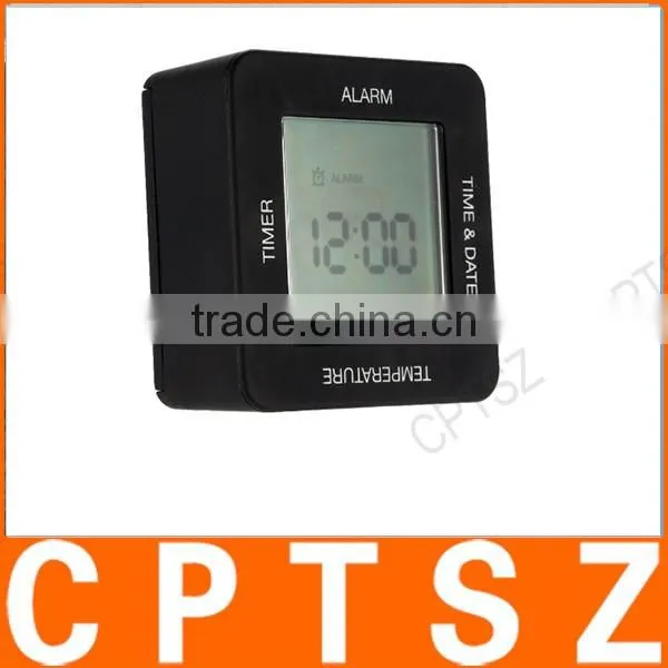 Multi-functional Digital 4 Sided Rotating Alarm Clock Timer Calendar Display Time Date Temperature