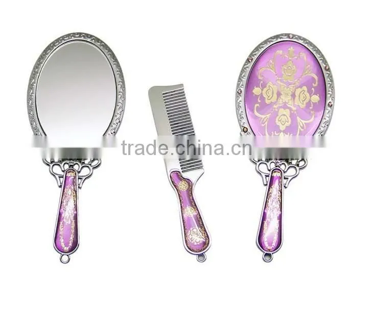 A Chinese Carnelian Handle Hand Mirror,Bronze Hollow Handle Oval Mirror + Comb Suit with Logo Customized