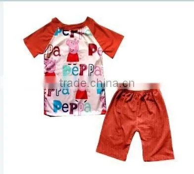 Unique fashional boys'T-shirt printed tractors tops with shorts children kids clothing sets
