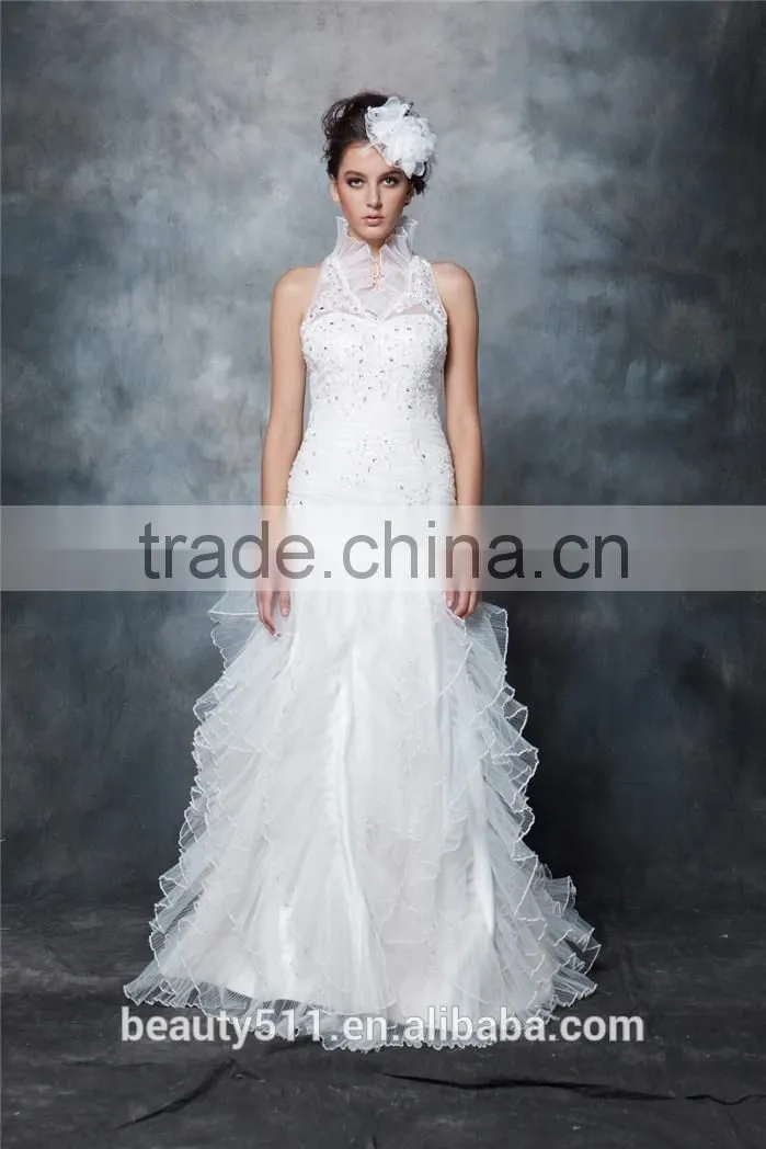 wedding gowns 2017 bridal dress Round neck chiffon Sleeveless elegant prom wedding gowns Mermaid Lace wedding dress AS292