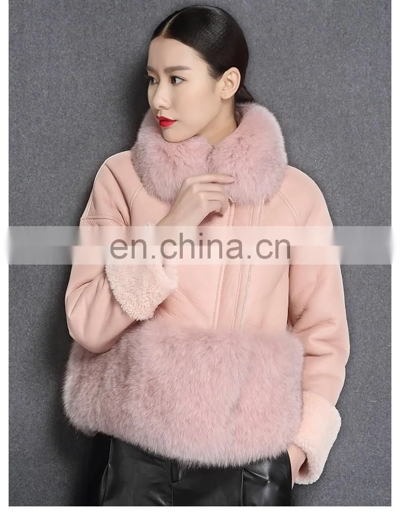 Korean Style High Quality Clothing Winter Women Leather Jacket with Fox Fur Collar