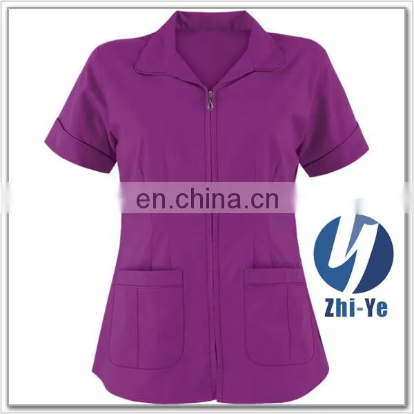 scrub tops collar design nurse zipper medical uniform