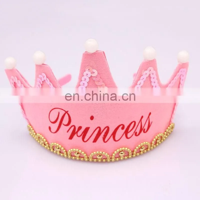 MCH-2317 New wholesale party decoration led flashing happy birthday king princess tiara crown headband hat for kids