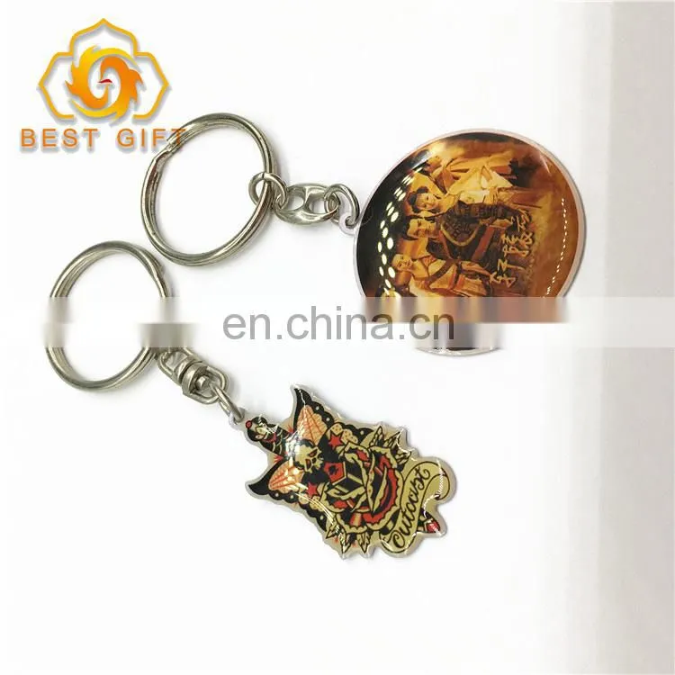 Customized Shape Round Epoxy Logo Metal Keychain For Souvenir
