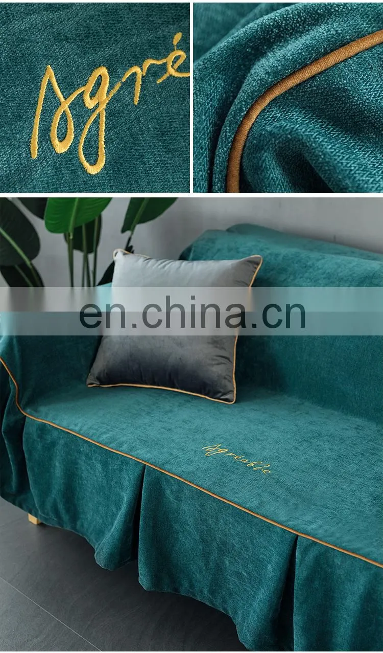 Chinese manufacture dust- proof couch cover set sofa protector chenille 100% polyester embroidered sofa cover