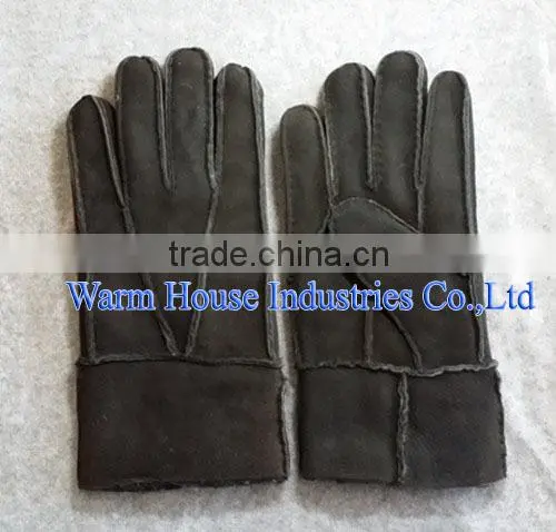 Beige color sheepskin shell fur lining women leather gloves