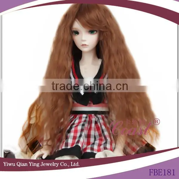 long brown curly synthetic mohair doll wigs cute