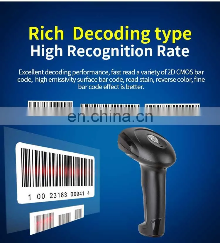 Wireless 2D COMS Barcode Scanner with stand BT Handheld POS Machine