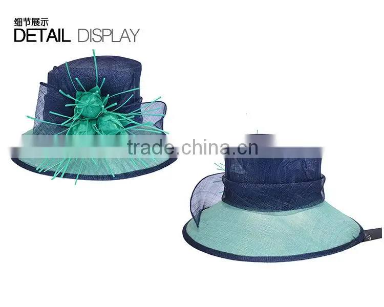 Handmade Style Wide Brim Millinery Sinamay Church Hats Fascinator With Bud