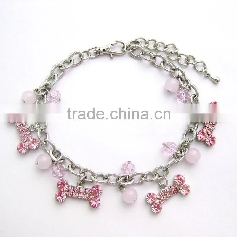 customized stainless steel chain with crystal bone pet necklace jewelry