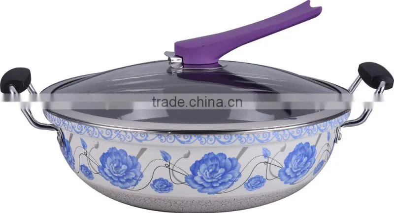 Popular enamel wok with long handle