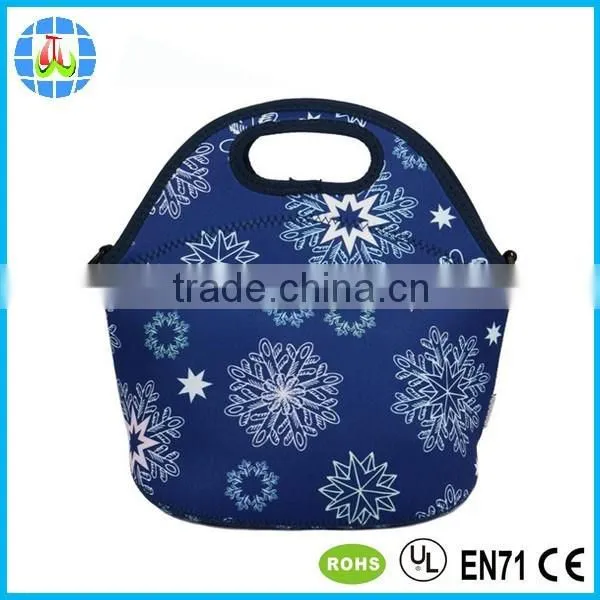 Christmas design neoprene food container with adjustable detachable strap