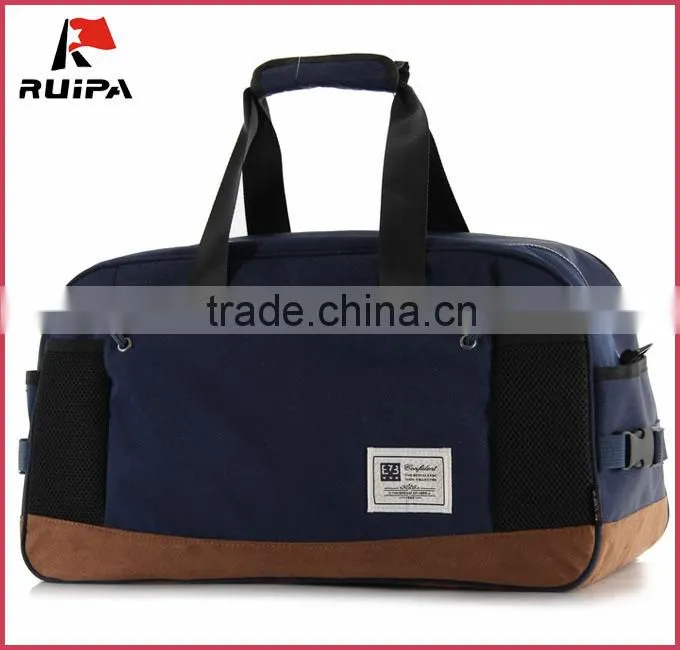 fashion cotton fabric travel duffle bag nubuck leather MOQ 500 pieces from Bag factory China