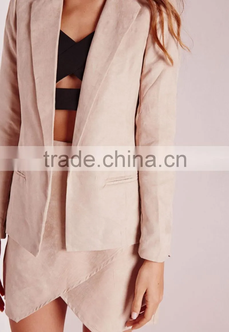 2015 Women Winter Nude Faux Suede Blazer