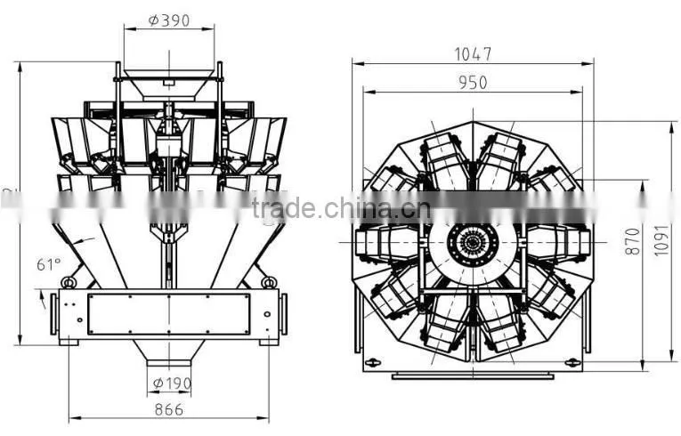 10 heads multihead weigher for soft strip rice noodle ,bean sprout with CE certification