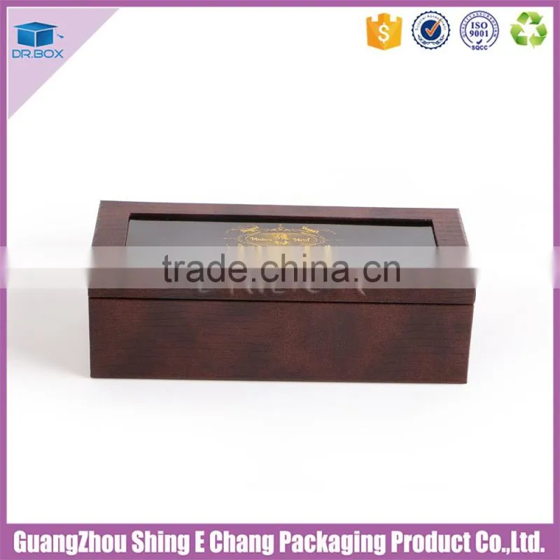 Luxury handmade custom leather paper printed gold hot stamp logo gift box packaging with clear lid